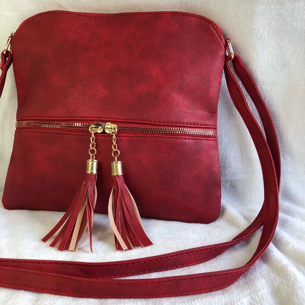 NWT Red Crossbody Purse with zipper tassels